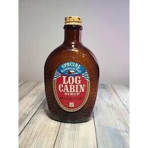 Vintage Log Cabin Syrup Special Bicentennial Flask 1776-1976 Glass Bottle Empty